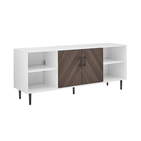 Hampton Ash Brown and Solid White Faux Bookmatch Two-Door TV Stand, image 4