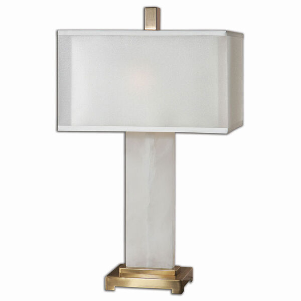 Athanas White Alabaster with Coffee Bronze Two Light Table Lamp, image 1