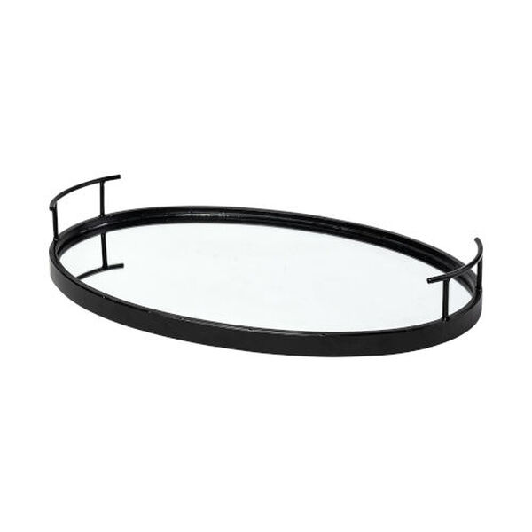 Ansel Black Metal Mirrored Bottom Oval Serving Tray, image 1