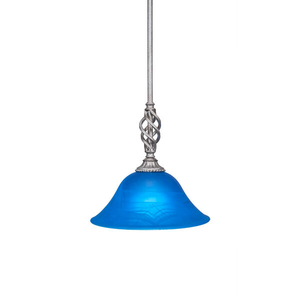 Elegante Aged Silver 10-Inch One-Light Pendant with Blue Italian Glass, image 1