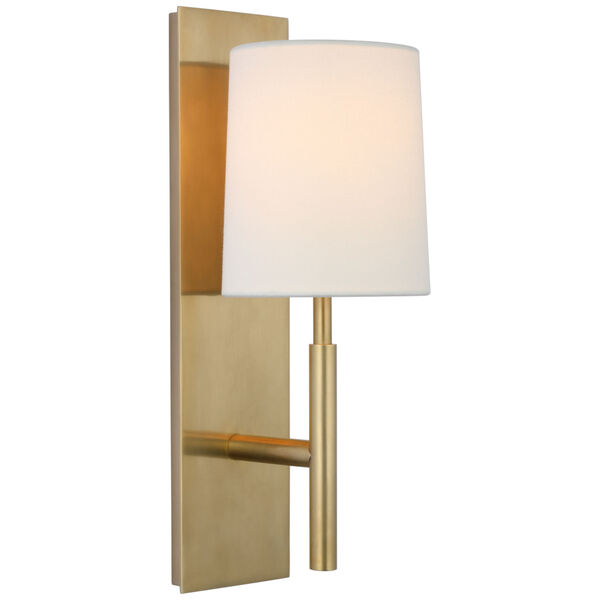 Clarion Medium Sconce in Soft Brass with Linen Shade by Barbara Barry, image 1