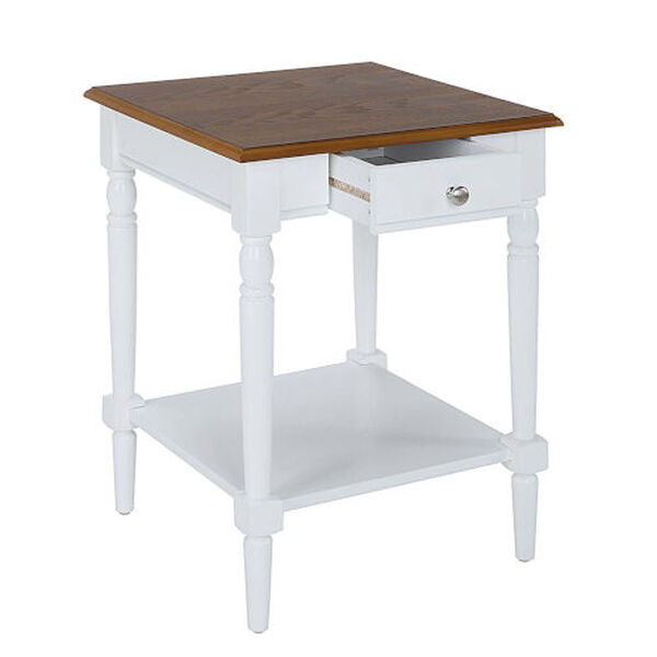 French Country Dark Walnut and White End Table with Drawer and Shelf, image 4
