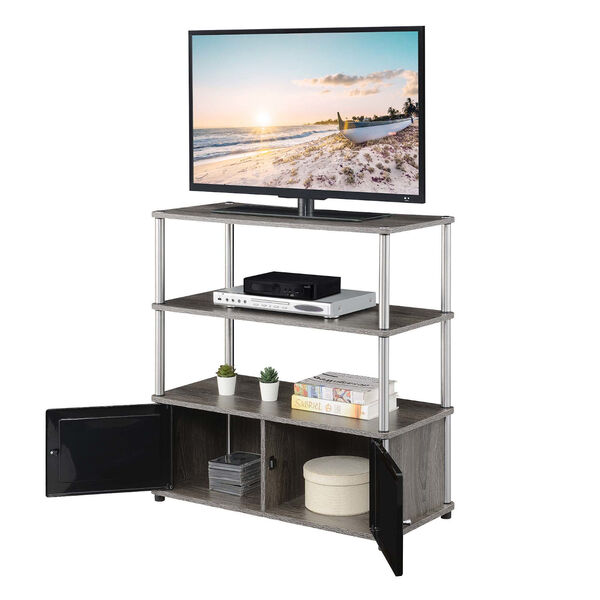 Designs2Go Highboy TV Stand with Storage Cabinets and Shelves for TVs up to 40 Inches in Weathered Gray, image 2