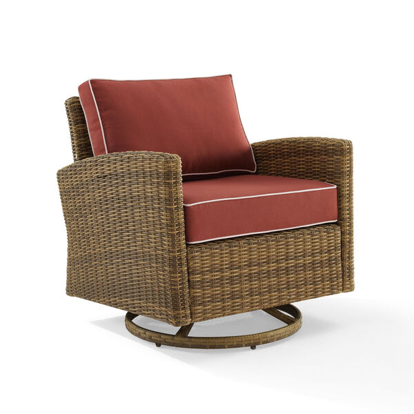 Bradenton Sangria and Weathered Brown Outdoor Wicker Swivel Rocker Chair, image 4
