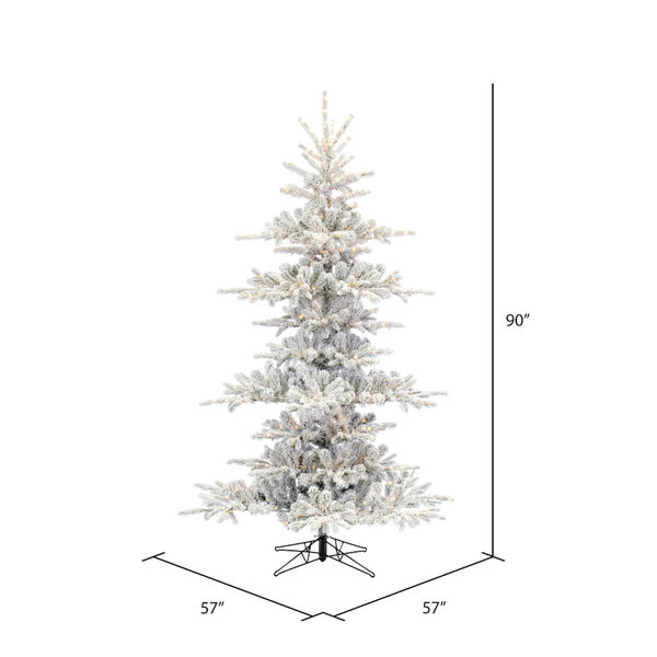 White 7.5 Ft. x 57 In. Flocked Yukon Artificial Christmas Tree with LED Lights, image 3