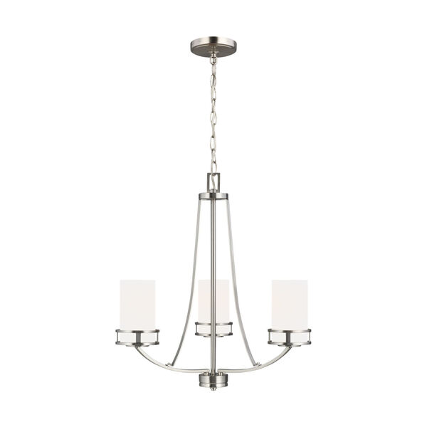 Robie Brushed Nickel Three-Light Chandelier with Etched White Inside Shade, image 1