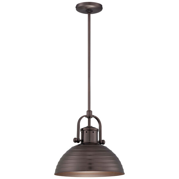 One-Light Pendant in Harvard Court Bronze with Metal Shade, image 1