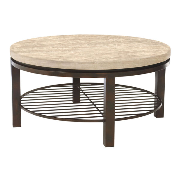 Freestanding Occasional Dark Brown and Travertine Stone 38-Inch Cocktail Table, image 1