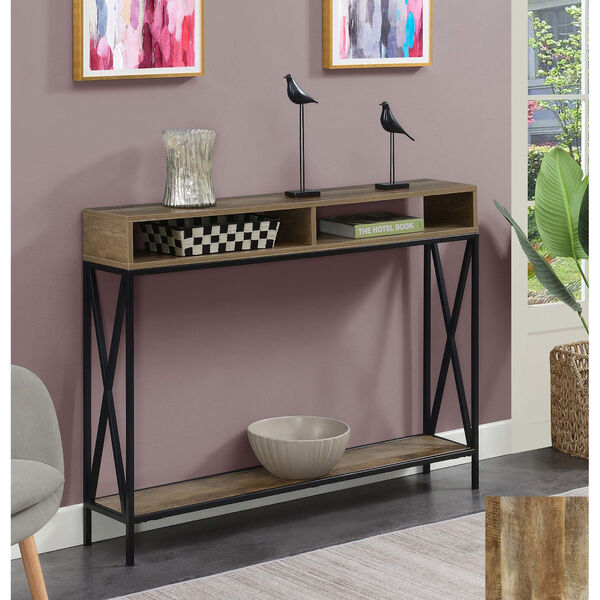 Tucson Deluxe Weathered Barnwood and Black Console Table with Shelf, image 3