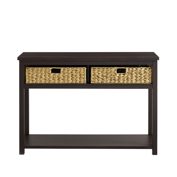 Espresso Storage Entry Table with Rattan Baskets, image 2