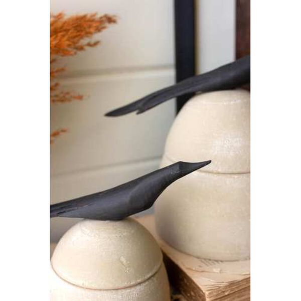 White Clay Canisters with Wooden Bird Handles, Set of Two, image 2