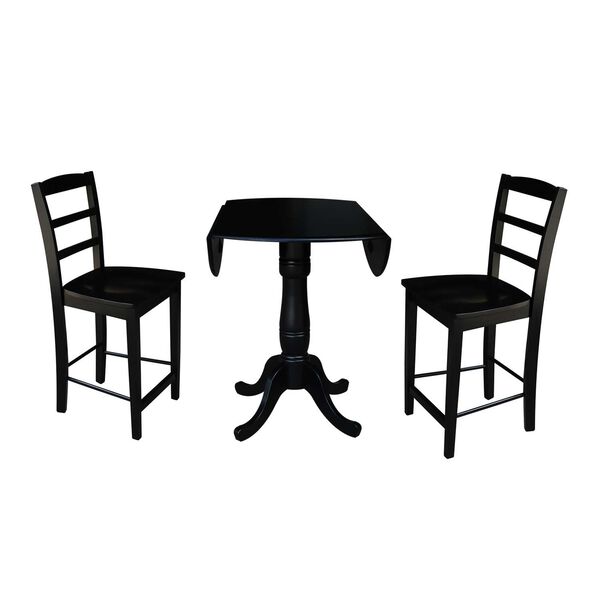 Black Round Pedestal Counter Height Table with Stools, 3-Piece, image 5