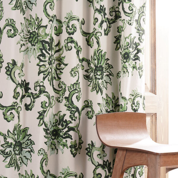 Indonesian Green Printed Cotton Blackout Single Panel Curtain, image 6