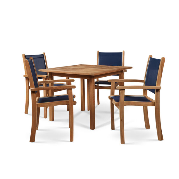 Pearl Blue Teak Square Table Outdoor Dining Set, 5-Piece, image 2