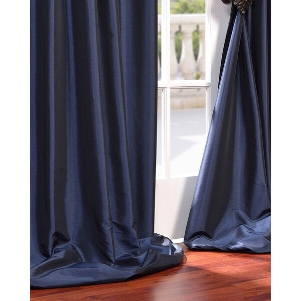 Navy Blue Grommet Blackout Faux Silk Taffeta Single Panel Curtain 50 x 120, image 4