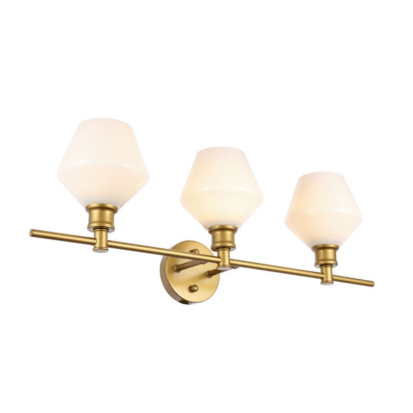 Gene Brass Three-Light Bath Vanity with Frosted White Glass, image 6