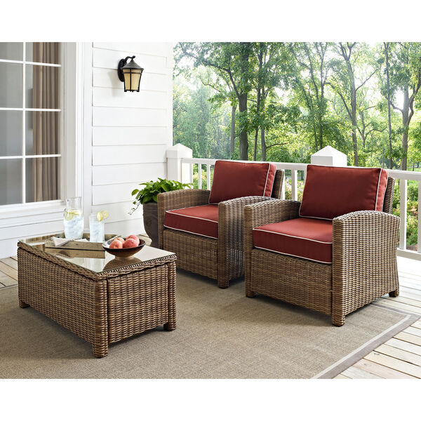Bradenton 2 Piece Outdoor Wicker Seating Set with Sangria Cushions - Two Arm Chairs, image 2