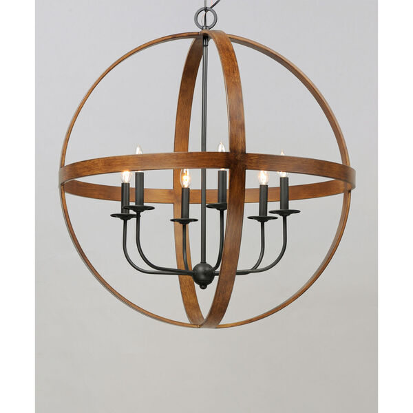 Compass Antique Pecan and Black Six-Light Single Pendant, image 2