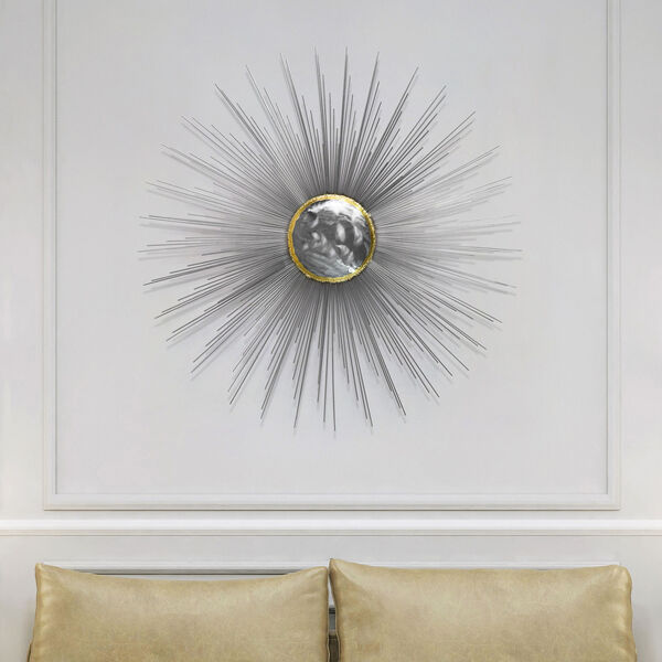 Silver Starburst Hand Painted Etched Metal Wall Sculpture, image 4