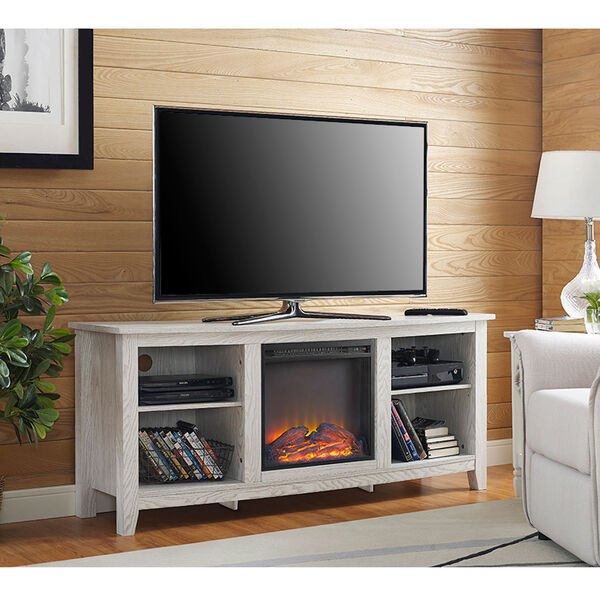 58-inch White Wood Fireplace TV Stand, image 1