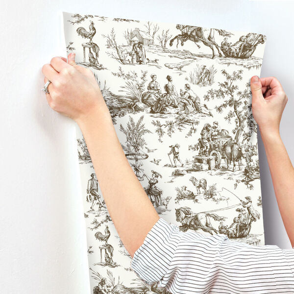 Grandmillennial Brown Seasons Toile Pre Pasted Wallpaper - SAMPLE SWATCH ONLY, image 3
