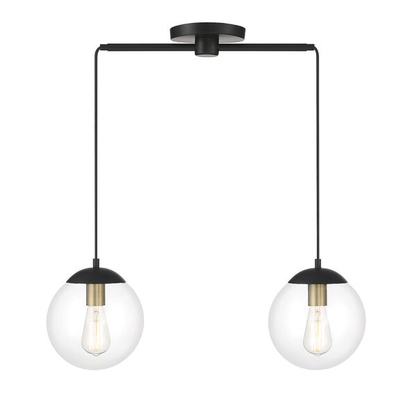 Chelsea Matte Black and Natural Brass Two-light Chandelier, image 1