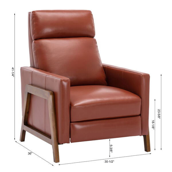 Reed Caramel and Chestnut Brown Leather Push Back Recliner, image 3