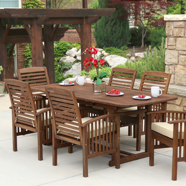 7-Piece Brown Acacia Patio Dining Set with Cushions, image 2
