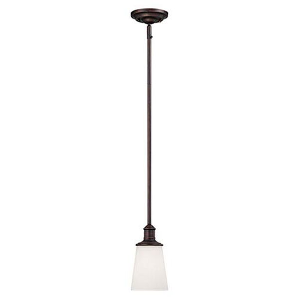 Cimmaron Rubbed Bronze One Light Mini Pendant with Etched White Glass, image 1