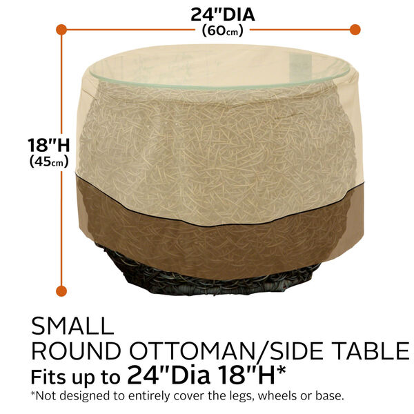 Ash Beige and Brown 24-Inch Round Patio Ottoman and Coffee Table Cover, image 4