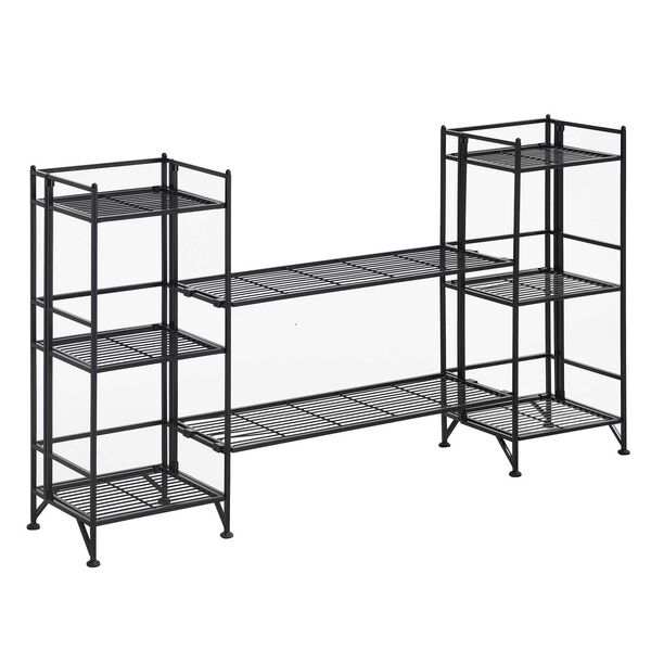 Xtra Storage Black Three-Tier Folding Metal Shelves with Set of Two Deluxe Extension Shelves, image 1
