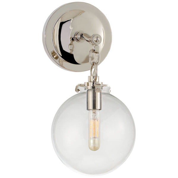 Katie Small Globe Sconce in Polished Nickel with Clear Glass by Thomas O'Brien, image 1