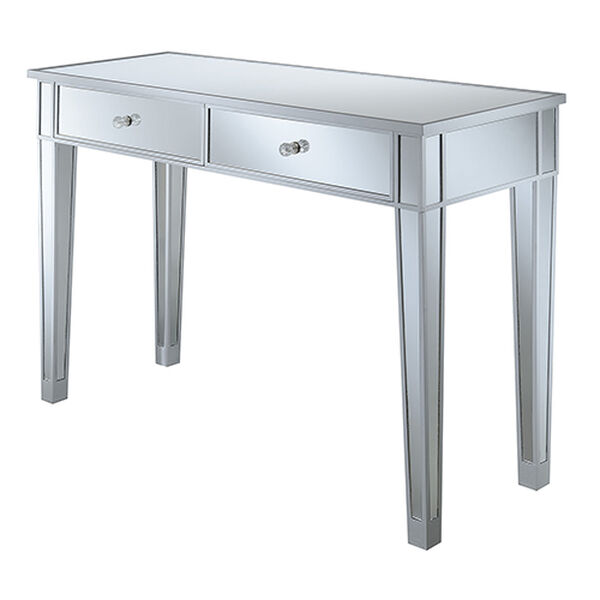 Gold Coast Silver Mirrored Two-Drawer Desk Console Table, image 3