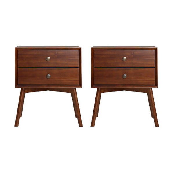 Walnut Two-Drawer Solid Wood Nightstand, Set of Two, image 4