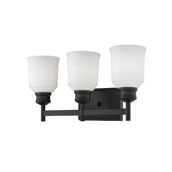 Burbank Matte Black Three-Light Vanity with Etched White Glass, image 1