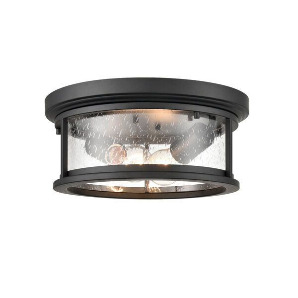 Bresley Powder Coat Black Two-Light Outdoor Flush Mount with Clear Seeded Glass, image 1