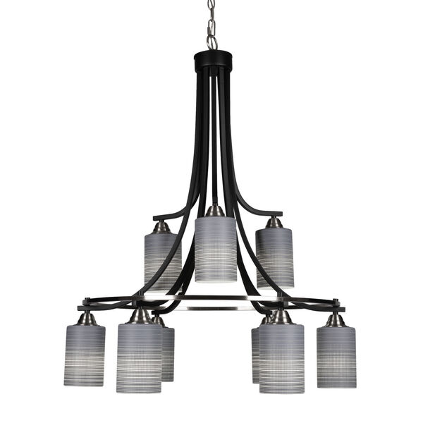 Paramount Matte Black and Brushed Nickel Nine-Light 29-Inch Chandelier with Gray Matrix Glass, image 1