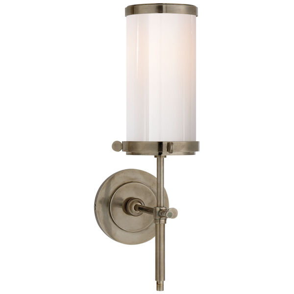 Bryant Bath Sconce in Antique Nickel with White Glass by Thomas O'Brien, image 1