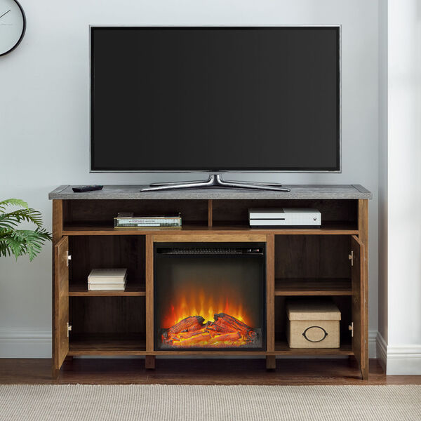 Clair Reclaimed Barnwood and Dark Concrete Fireplace TV Stand, image 3
