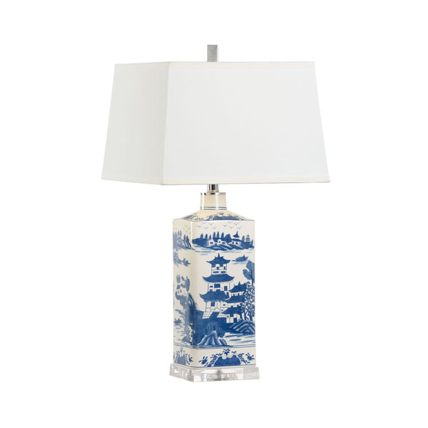 Blue and White One-Light Square Lamp, image 1