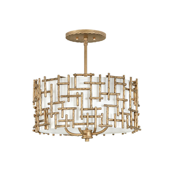 Farrah Burnished Gold Four-Light Chandelier with White Linen Shade, image 2