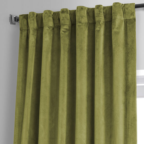Signature Jalapeno Green Plush Velvet Hotel Blackout Single Panel Curtain, image 4