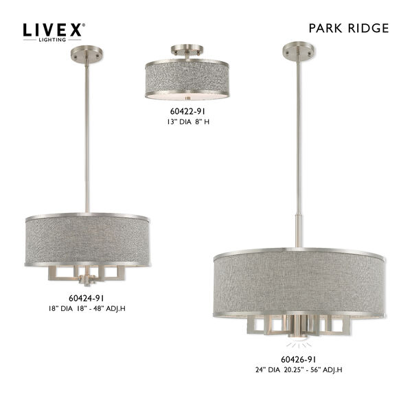 Park Ridge Brushed Nickel 13-Inch Two-Light Ceiling Mount with Hand Crafted Gray Hardback Shade, image 5