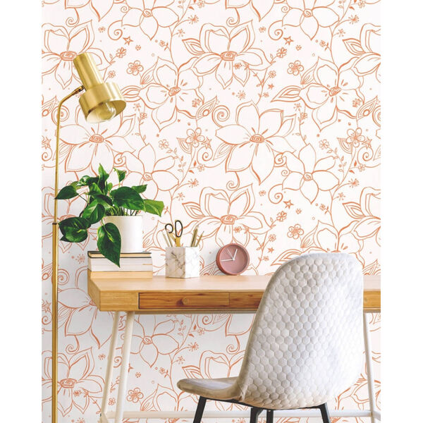 NextWall Red Linework Floral Peel and Stick Wallpaper, image 1
