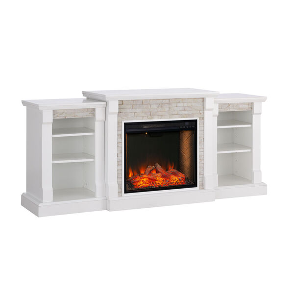 Gallatin White Electric Fireplace with Alexa-Enabled Smart and Bookcase, image 2