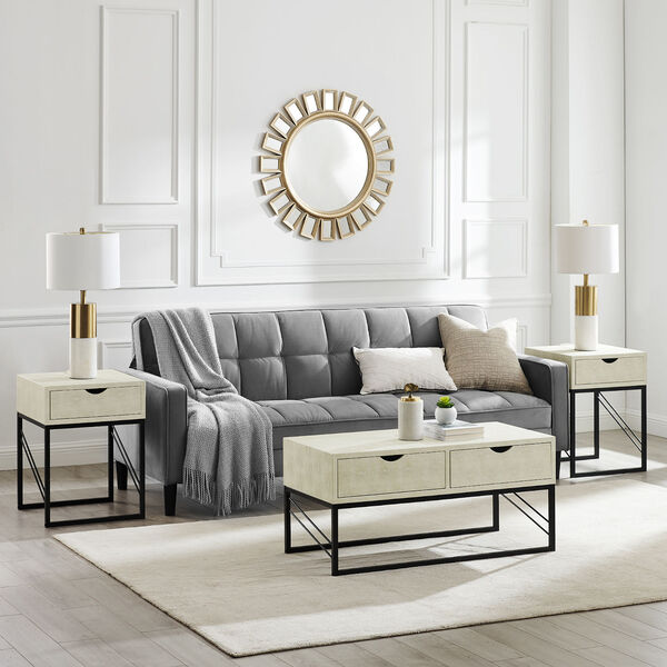 Off White and Black Coffee Table and Side Table Set, 3-Piece, image 3