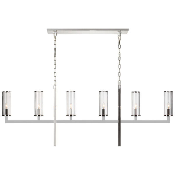 Liaison Large Linear Chandelier in Polished Nickel with Clear Glass by Kelly Wearstler, image 1