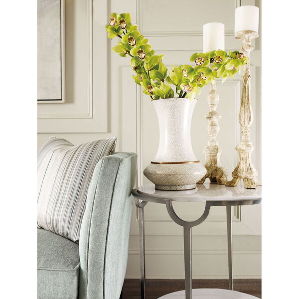 Freestanding Occasional Oxidized Nickel and Carrara Marble Morello Round Metal End Table, image 3