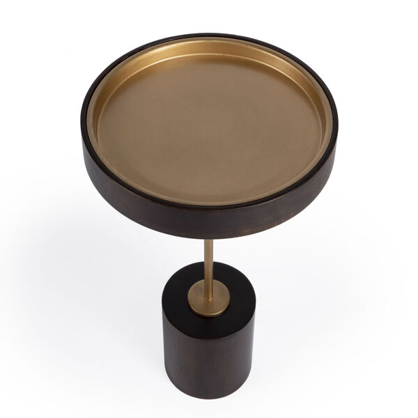 Shen Gold and Dark Brown Pedestal Side Table, image 4