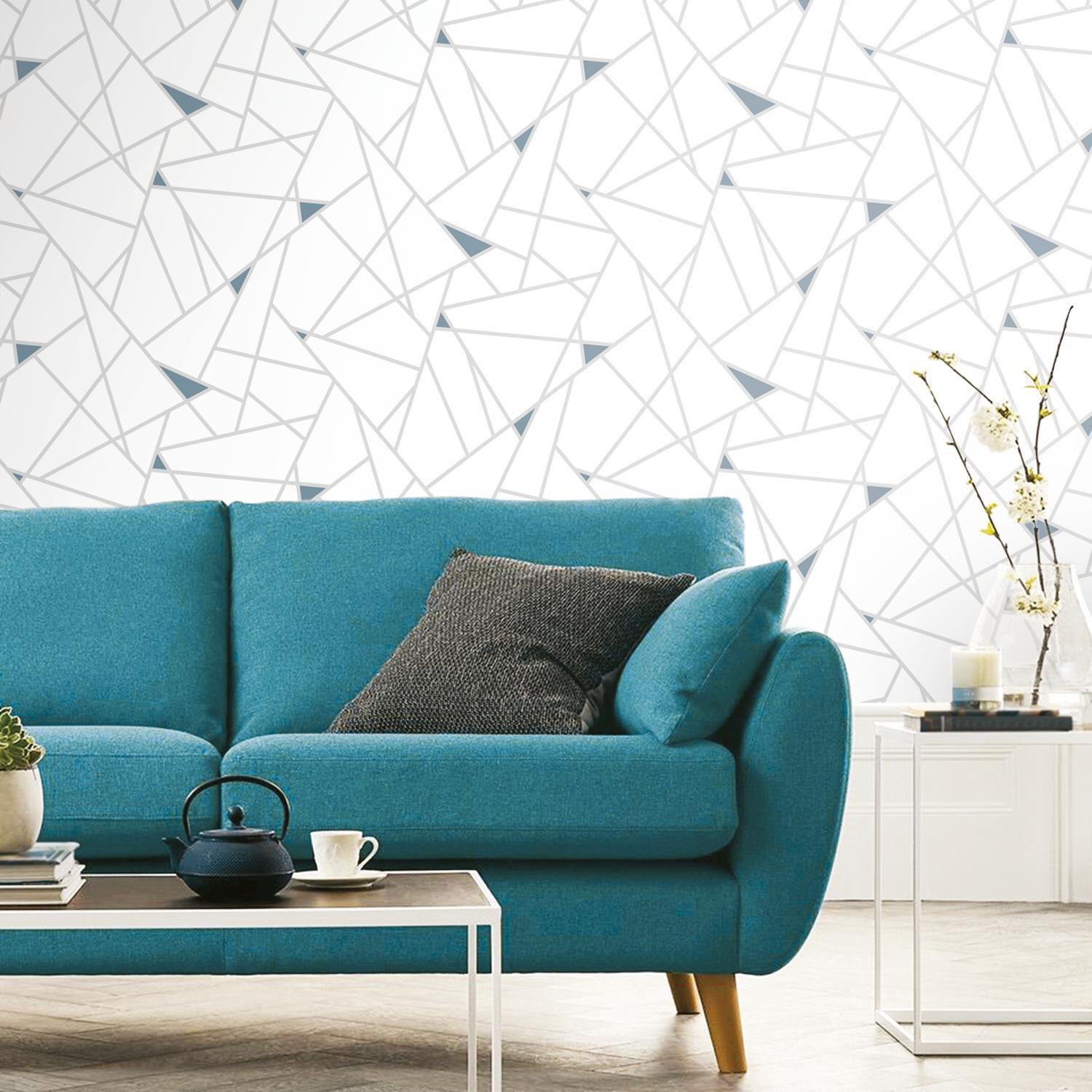 RoomMates RMK11269WP Teal Fracture Peel and Stick Wallpaper
